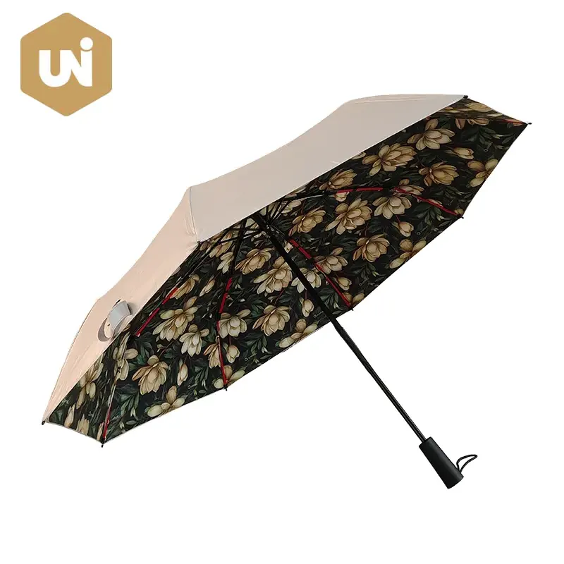 Guarda-chuva aberto manual flor prata